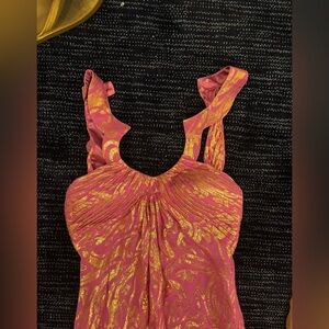 Vibrant Pink and Gold Patterned Dress